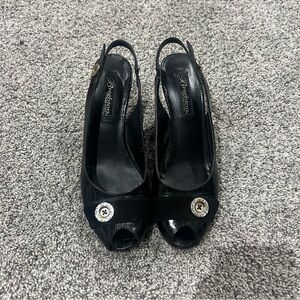 Brighton 8 M Nigel Black Slingback Wedge Heels Crocodile Embossed Women's US 8 M